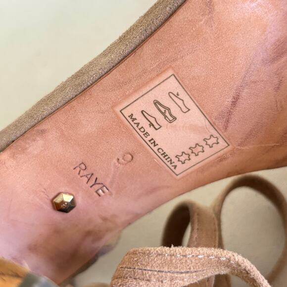 Raye Belle Wrap Heels 9 Suede Tan Brown Wooden Sandals Boho - Picture 8 of 8